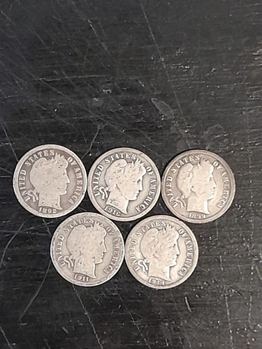 Lot of 5 Barber Dimes. #2