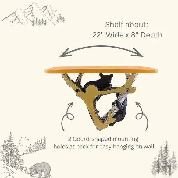 Escultura de pared decorativa rústica de cachorros de oso negro con flotador de madera montado en la pared Foto 3 de 3