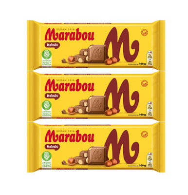 3 x Marabou Helnöt 160g   Milk Chocolate with Whole Hazelnuts
