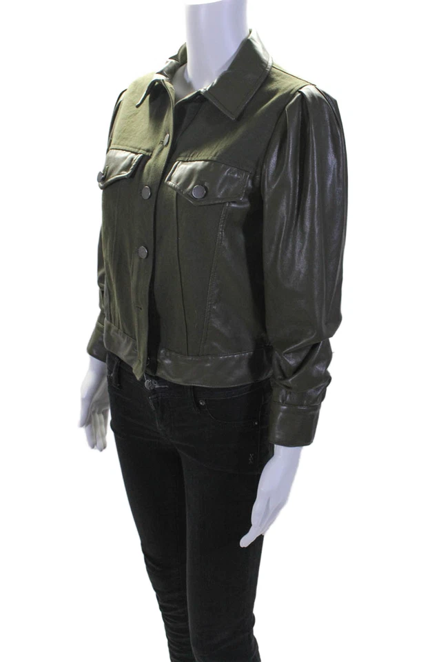 Alice + Olivia Womens Collared Long Sleeves Button Up Jacket Olive Green Size XS - Image 2 of 4