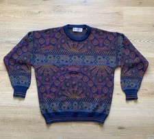 Vintage John Ashford Italian Wool Sweater Multi Color Geometric Grampa Large