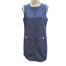 LOFT 31Y Womens Blue Denim Sleeveless Shift Dress Round Neck Pockets Size 6