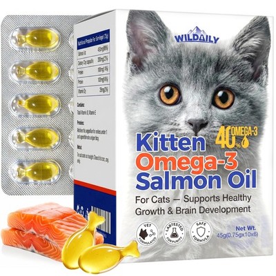 High DHA Omega 3 Fish Oil for Cats(60 Ct), Wild Salmon Oil, Brain, Vision & I...