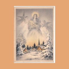Christmas Card Vintage Mary Baby Jesus Angels Winter Village Harry Doehla 