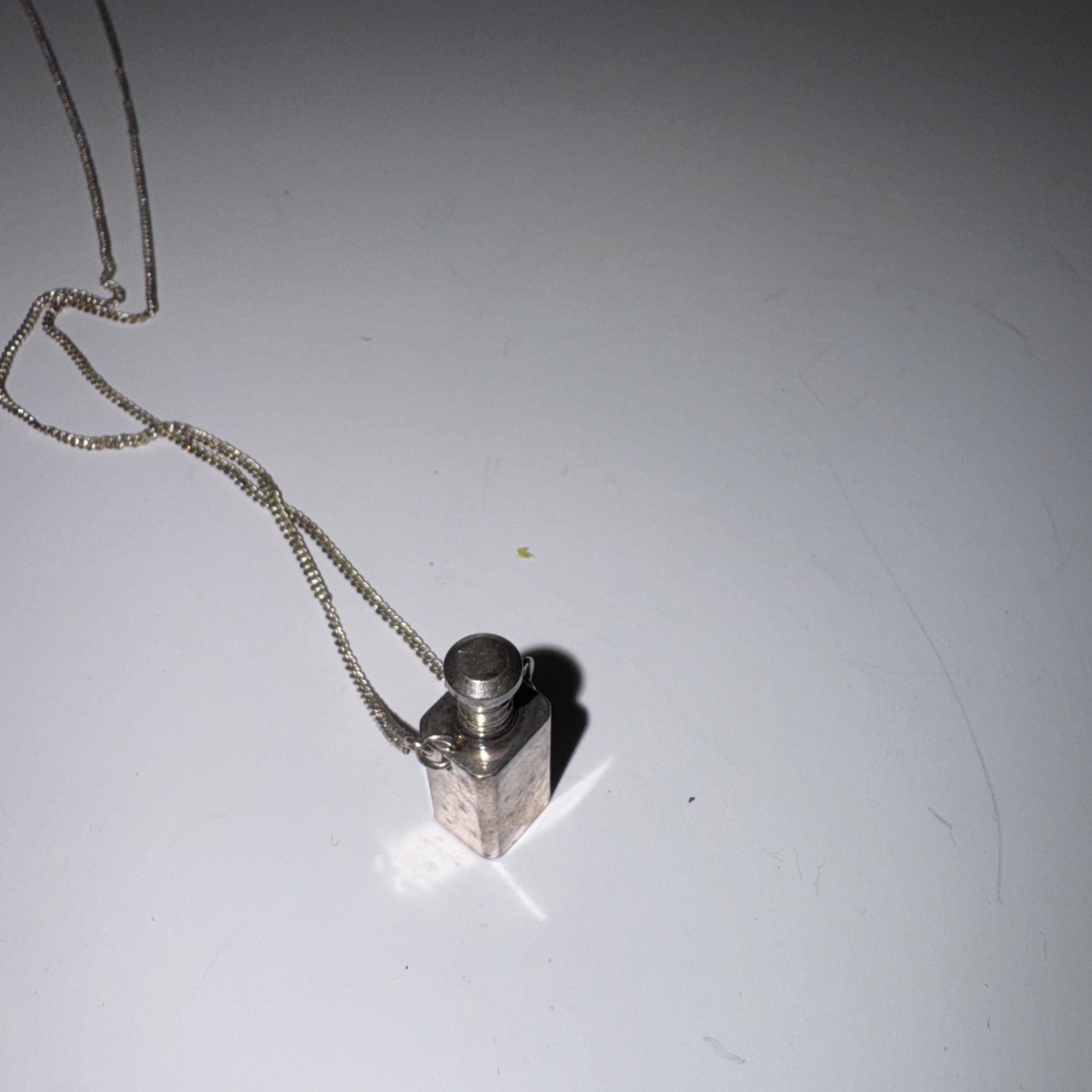 Vintage silver tone rectangular perfume pendant b… - image 4