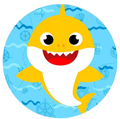 Baby Shark Haifisch Essbar Zuckermasse Tortenbild Tortenaufleger + 4 Muffin