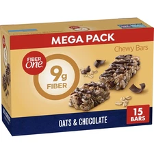 6 x - Fiber One Chewy Bars, Oats and Chocolate, Fiber Snacks, Mega Pack, 15 Ct,