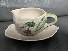 Vintage Crown Devon ceramic Jug & saucer (mint sauce) painted fuchsia floral.
