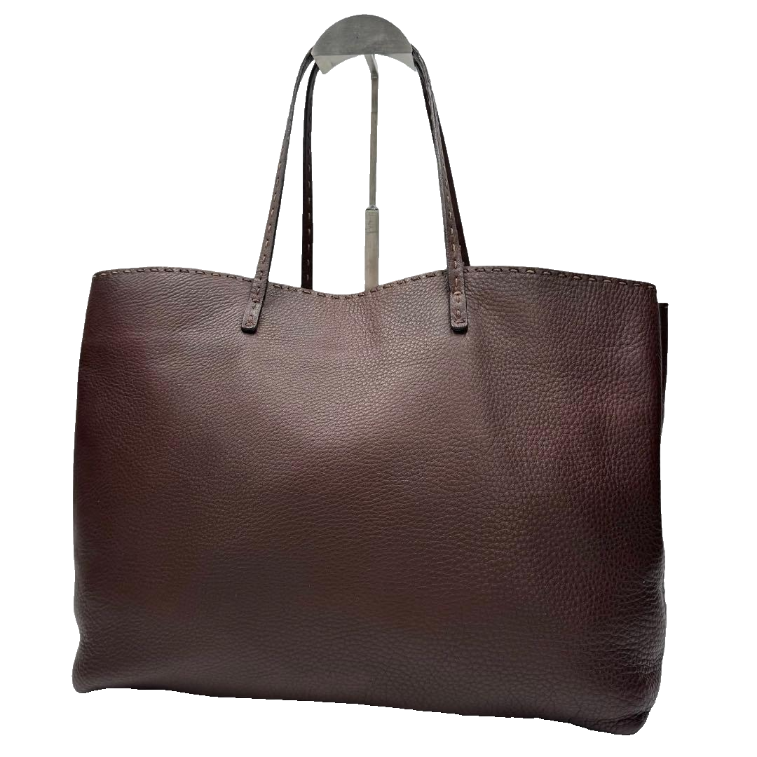 Fendi Selleria Leather Tote Bag Dark Brown Shoulder Bag Large A4