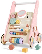 Paisure Pink Baby Push Walker for Girls 10 Months, Wooden Baby Walker Push T...