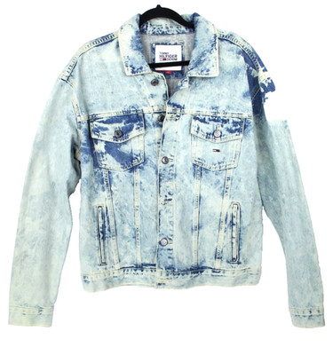TOMMY HILFIGER DENIM ACID WASH BLUE TRUCKERS BUTTON DOWN JEAN JACKET SIZE L