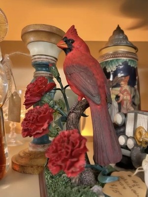 Bob Guge Danbury Mint ''Ohio Beauties'' Cardinal Bird w/ Carnations Figurine   8''