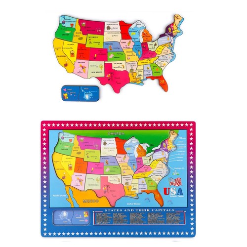 Wooden USA Map Puzzle, 46 Pieces US Map Puzzle for , Educational Geography Pu... - Picture 5 of 7