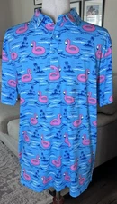 Birdie Bound Men's Short Sleeve Flamingo Island Golf Polo Shirt Size Medium