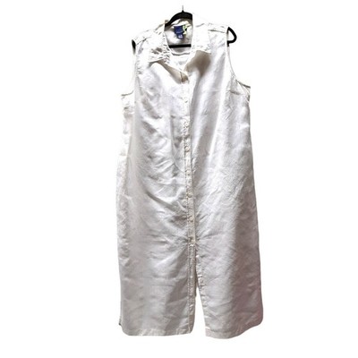 Vtg Venezia Linen Blend Maxi Button Sleeveless Collared Front Shirt Dress 20/24