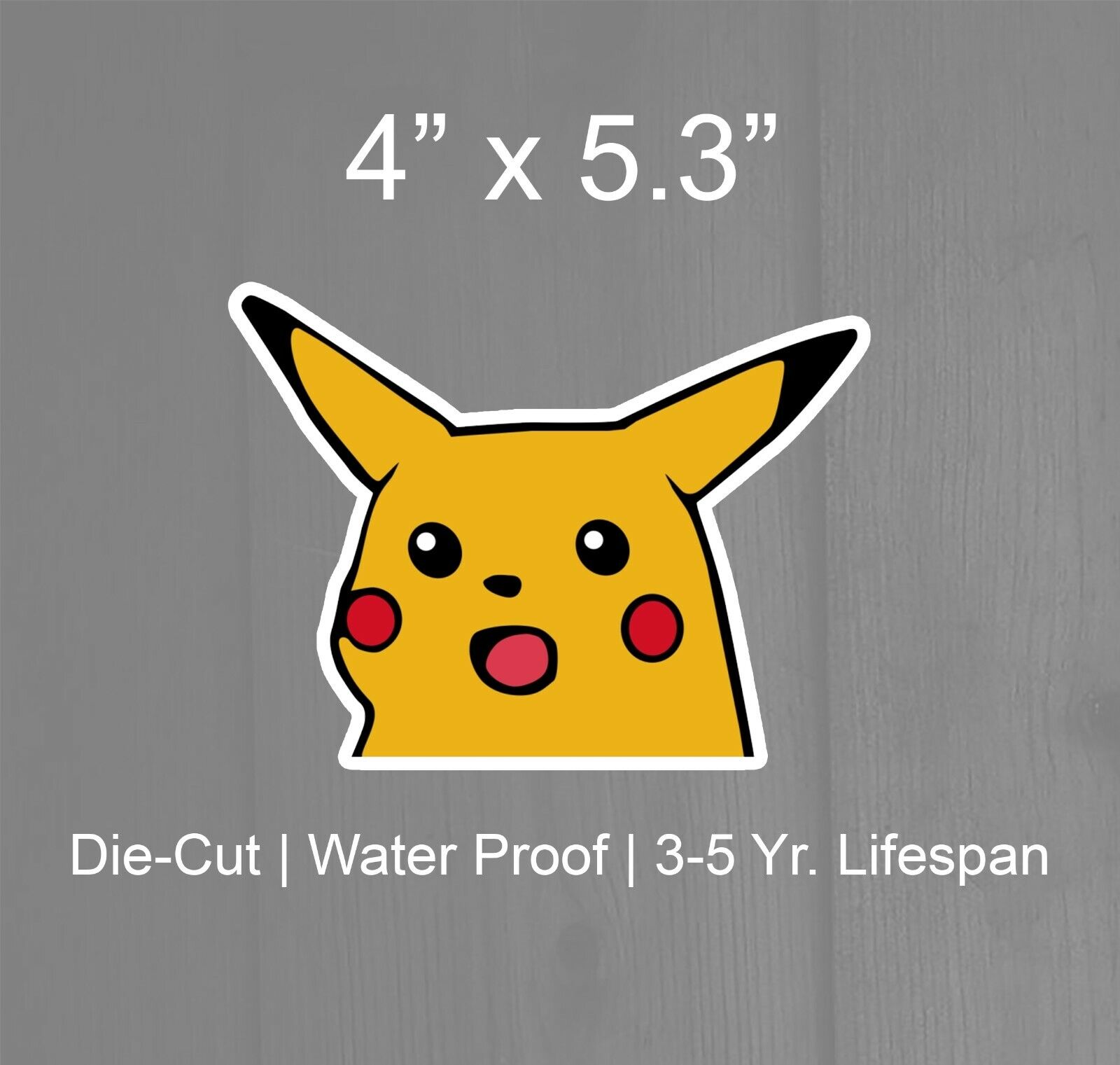 Surprised Pikachu Meme Vinyl Sticker Meme Water Bottle, Laptop, Phone,  Hydro Water Resistant Fun