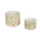 HOME GARDEN DECOR ABSTRACT GOLD WHITE FLOWER POTS PLANTERS SET/2