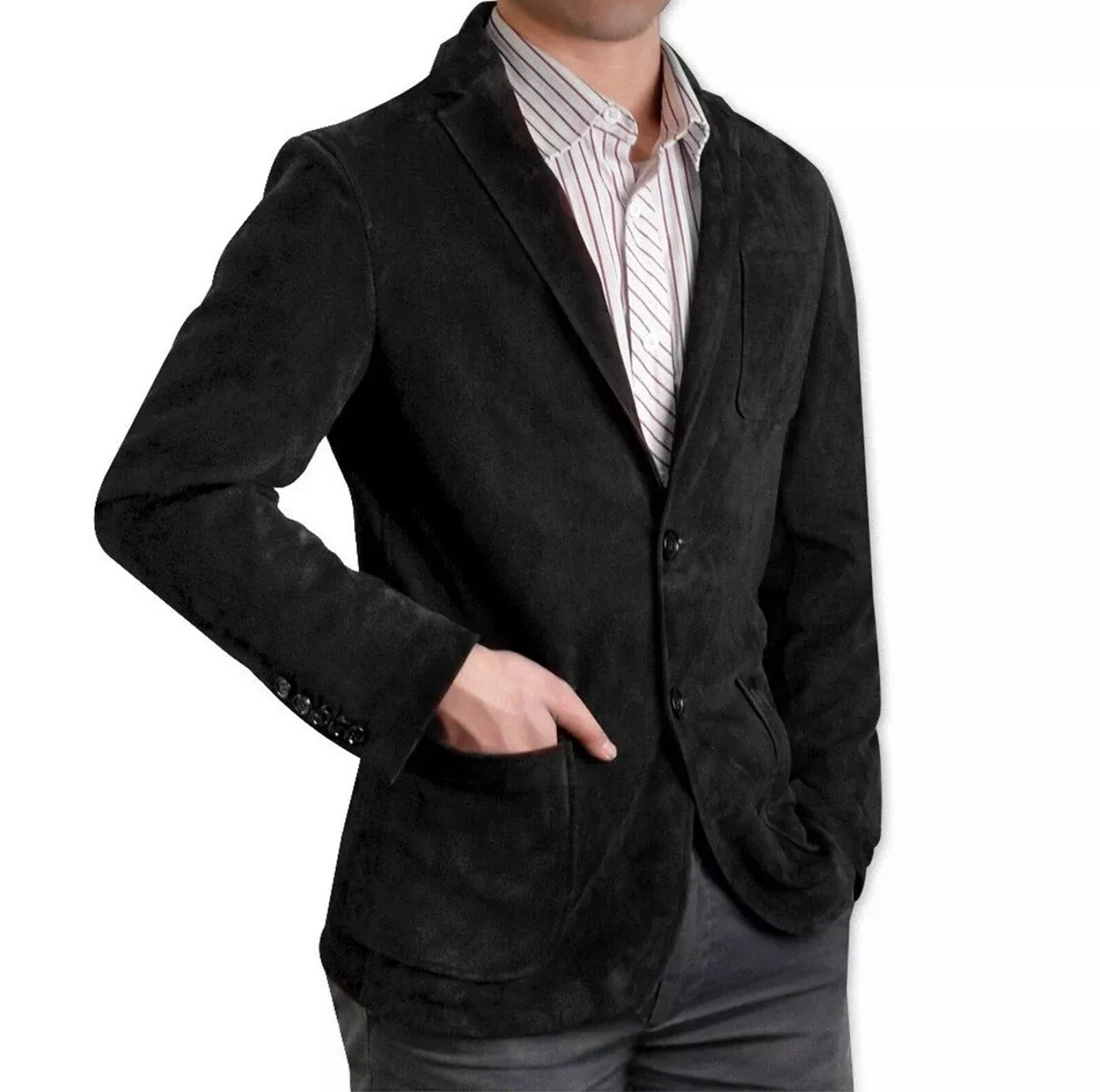 Designer Men's Black Suede Blazer 100% Soft Suede Causal Formal Wear Coat Blazer