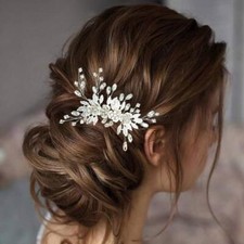 Bride Wedding Flower Hair Comb Silver Hair Piece Rhinestone Hair Accessories ...