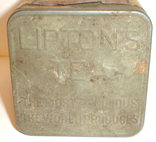 Vintage Lipton Tee quadratische Dose/Metalldose mit Papieretikett & geprägtem Deckel antik - Bild 5 von 6