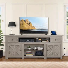 TV Stand with Power Outlet Drawers Adjustable Open Shelves for 80 in TVs Console
