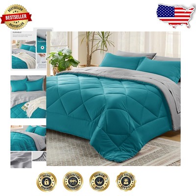 Soft Teal 7-Piece California King Comforter Set with Down Alternative Filling