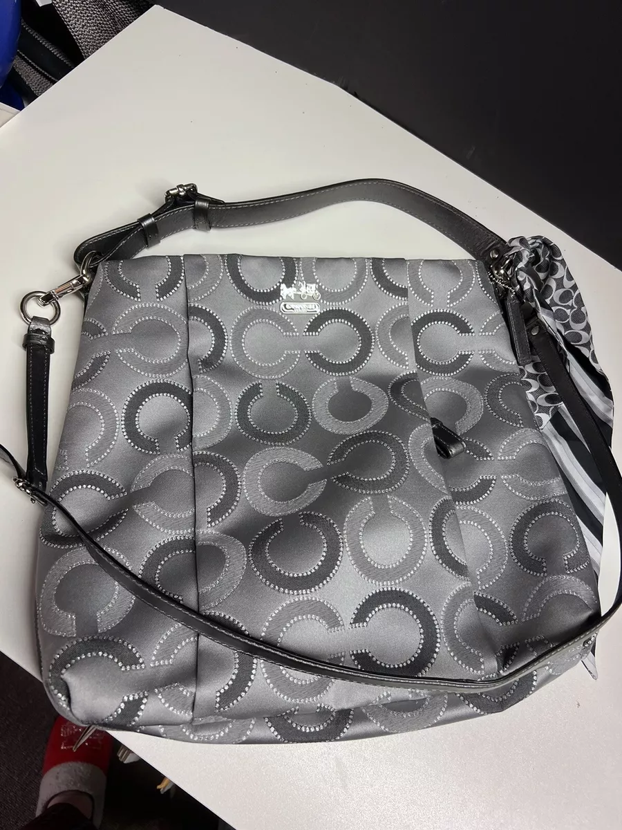 Coach Madison Grey Dotted OP Art Outline Madison Handbag Tote Purse