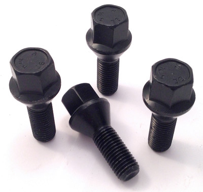 Car wheel bolts in Black M12 x 1.5 - m12x1.5, 17mm Hex, taper seat x 4