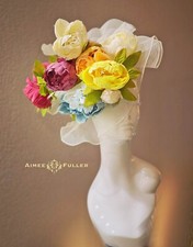 Del Mar Fascinator Kentucky Derby Hat Rainbow Floral Pink Purple Orange Yellow