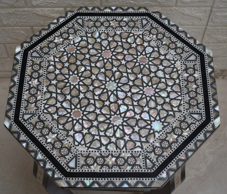 Morocco Octagonal Mother of Pearl Side Table, Coffee & End Wooden Bedside Table - Image 4 of 4