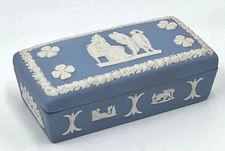 WEDGWOOD BLUE JASPER WARE RECTANGULAR TRINKET BOX; EXCELLENT CONDITION