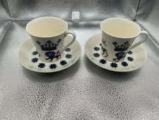 Pair Figgjo Flint NORWAY Menu Pattern (2) Cups & (2) Saucers NWOT