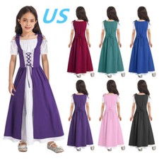 Kids Girls Vintage Medieval Fairy Costume Renaissance Princess Gown Dress