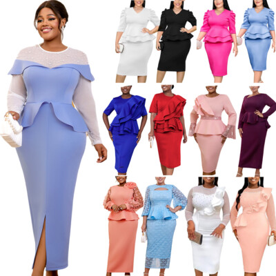 AOMEI Womens Peplum Party Midi Dress Church Work Business Bodycon Dresses S-4XL