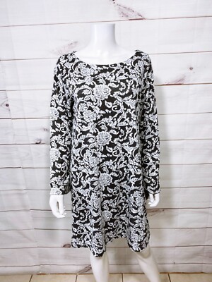 Loft Outlet Womens Dress Size L Gray & White Floral Long Flared Sleeve |  eBay