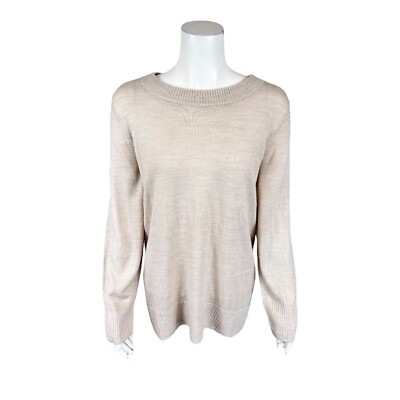 Denim Crew-Neck Long-Sleeve Sweater with Hi-Low Hem