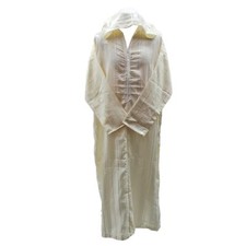 Men's Cream Striped Moroccan Long Sleeve Hooded Cotton Thobe Jubba Djellaba