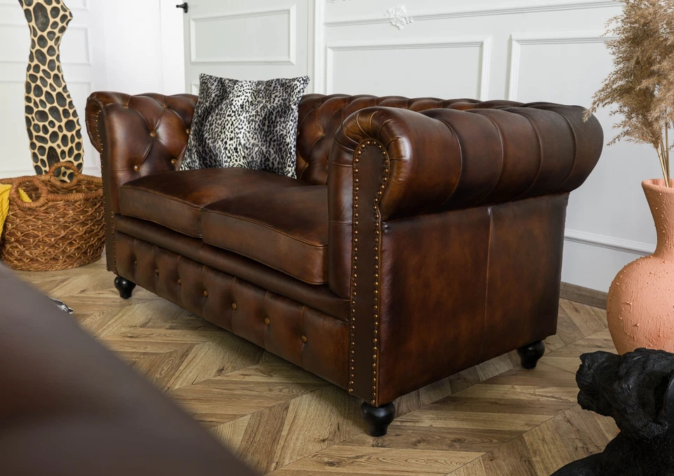 Sofa 2-Sitzer Echtleder 162x82x76 cognac CHESTERFIELD Couch - Bild 3 von 4