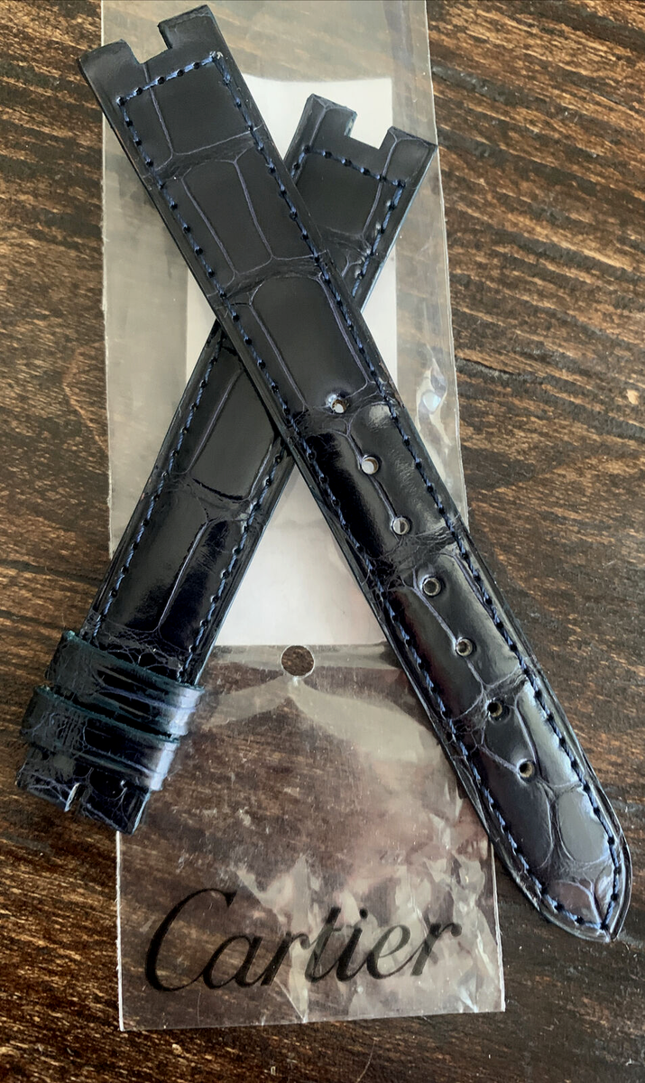 Cartier Must Watch Strap KD05BN85 Alligator Thin Shiny Navy Blue