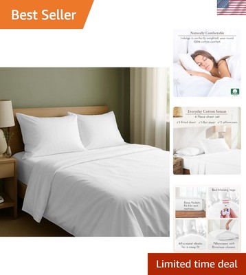 Durable King Size Cotton Bedding - Soft Sateen Sheets with Pillowcases Included