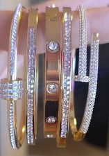 5 PIECE SET GOLD PLATED RHINESTONE BANGLE BRACELETS GORGEOUS STUNNING SET