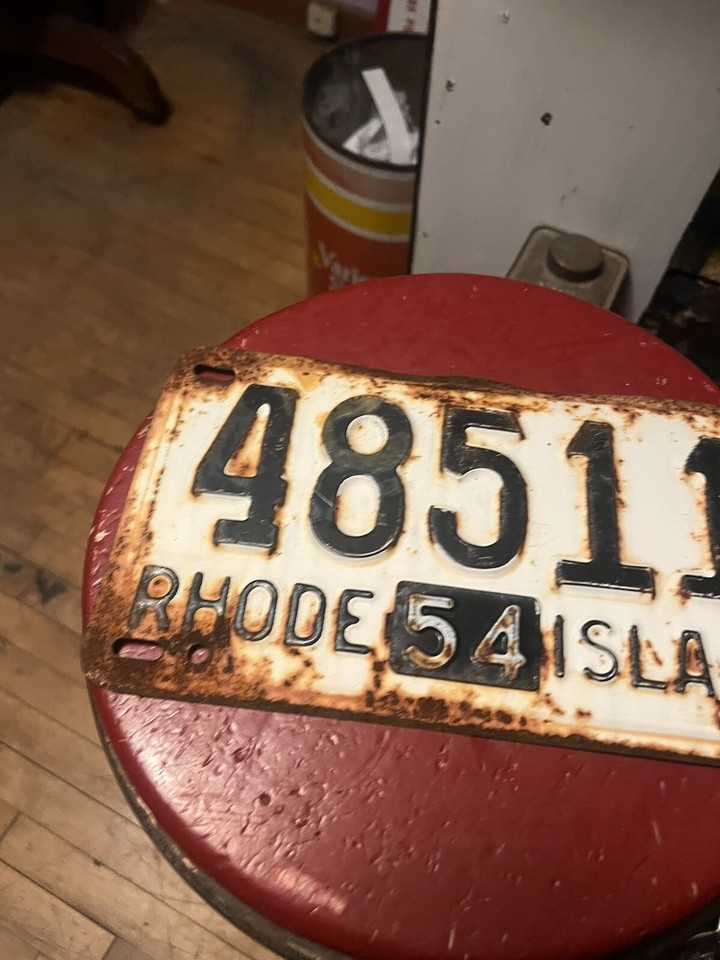 Vintage Old 1954 54 48511 Rhode Island RI Metal License Number Plate