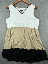 Ronni Nicole Womens Mini Dress Medium White Brown Linen Blend Sleeveless Pleated