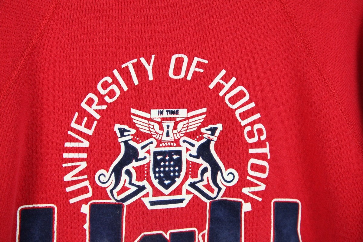 Vintage 60s 70s Artex University of Houston Flocked Sweatshirt Red 