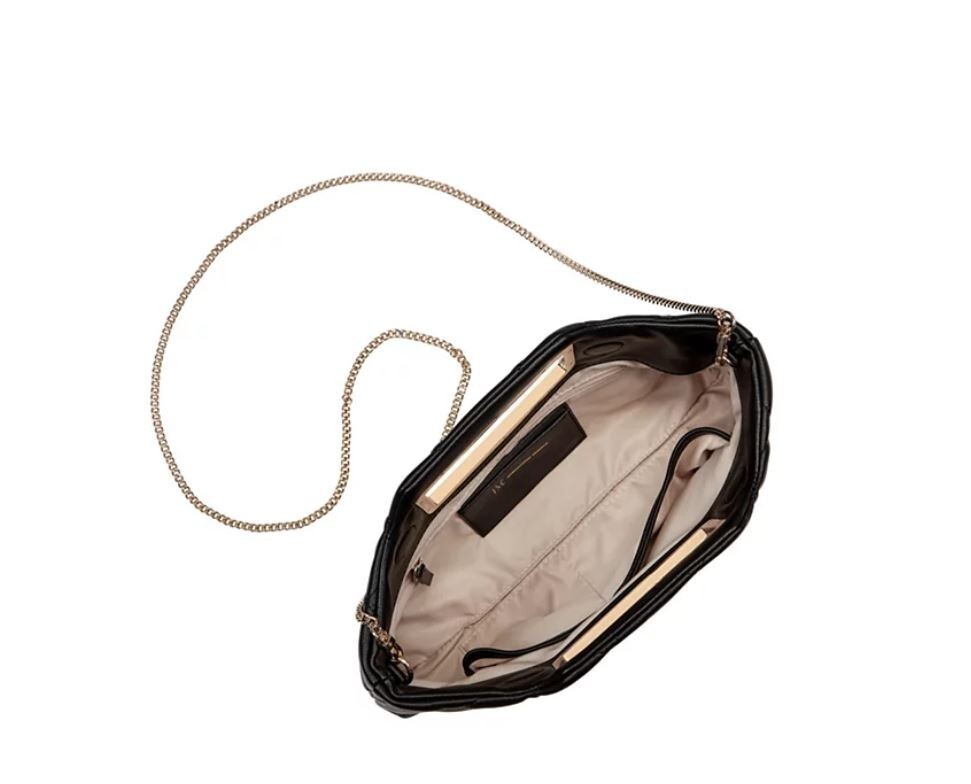 INC Juditth open handle quilted faux-leather clutch shoulder bag -BLACK