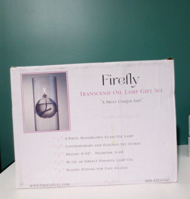 FIREFLY - New in Box Transcend 2 Piece Handblown Glass OIL LAMP  w/ Funnel & Oil