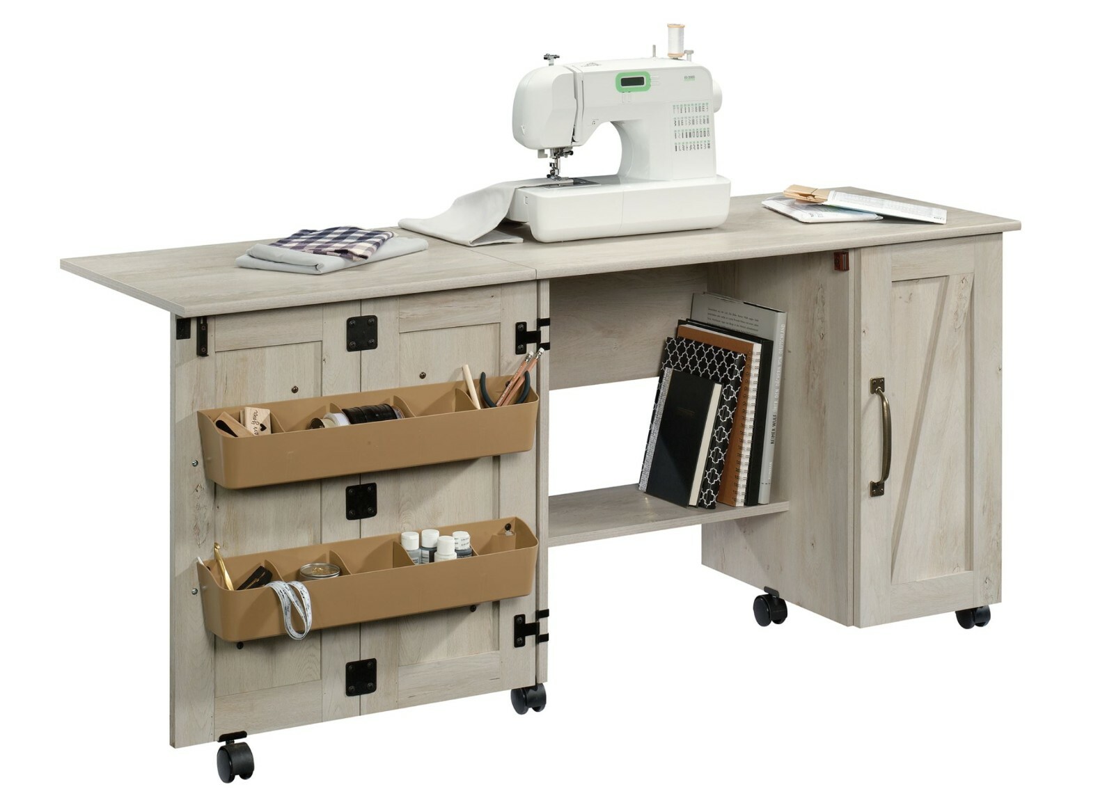 Wood Sewing Machine Craft Table Organizer Stitching Farmhouse