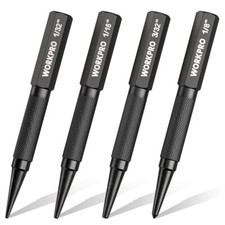 WORKPRO 4PCS 1/32" 1/16" 3/32" Nail Setter 1/32" Center Punch Tool Knurled Grip