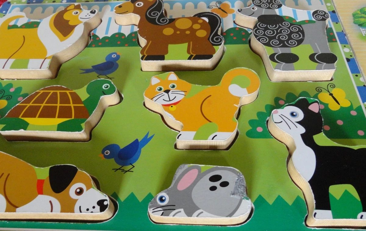 Wooden Farm Animal Knob Puzzle 9Pcs - Fingo Brain