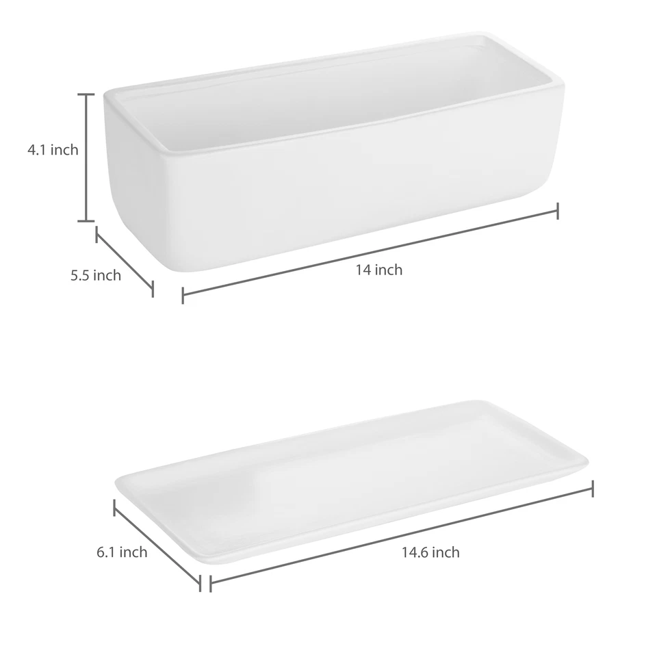 14-Inch Rectangular Ceramic Succulent Planter Pot, Window Box, Matte White - Image 4 of 4